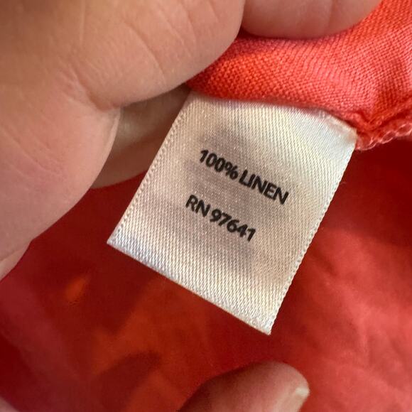 J. Jill Love Linen Top Coral Pink Collared Front Button Long Sleeve Sz L Women's - Picture 3 of 5